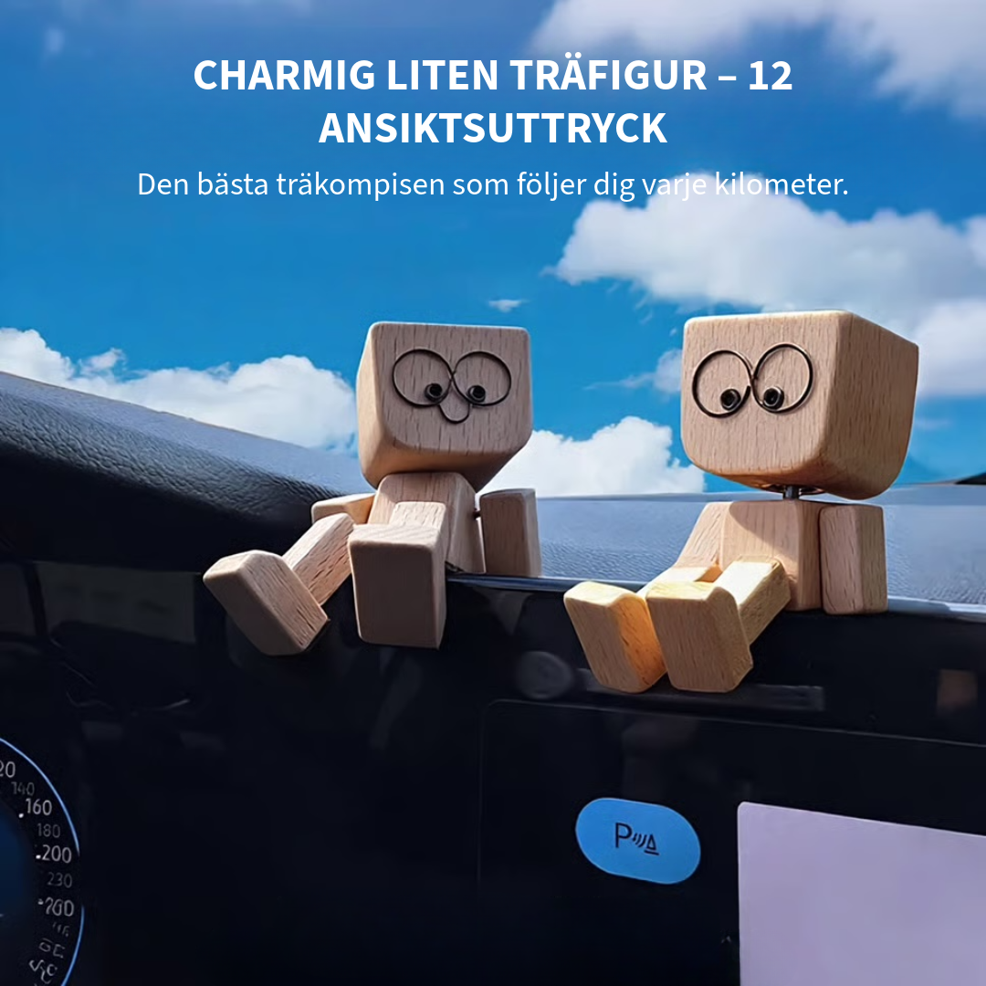 Charmig Träfigur – 12 Ansiktsuttryck