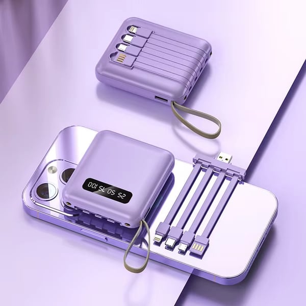 5000mAh Mini Power Bank med Inbyggda Kablar | + Inbyggd Ficklampa