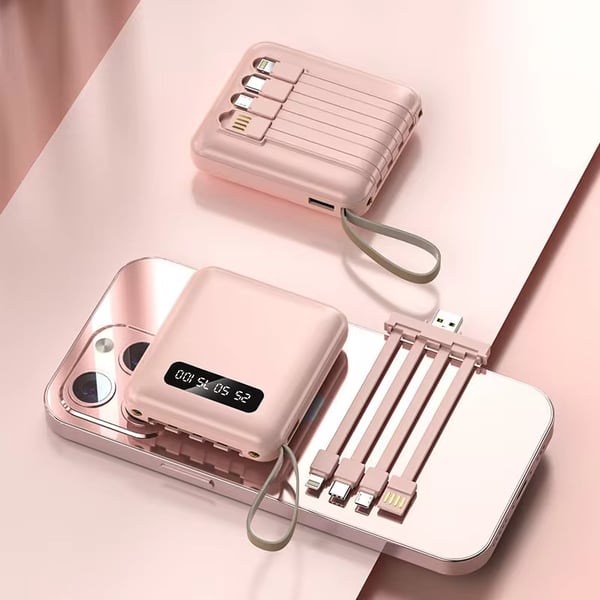 5000mAh Mini Power Bank med Inbyggda Kablar | + Inbyggd Ficklampa