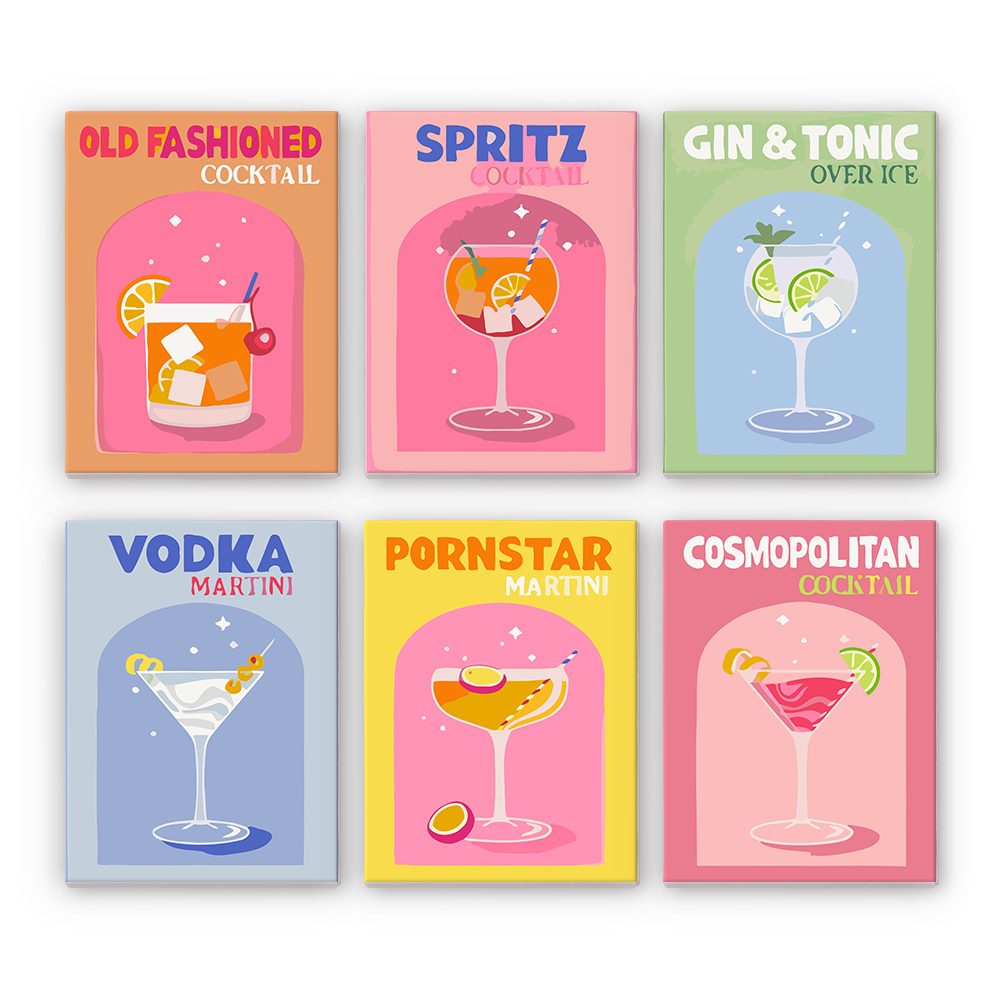 6 Mini Cocktail Målningar