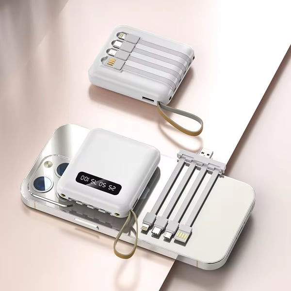 5000mAh Mini Power Bank med Inbyggda Kablar | + Inbyggd Ficklampa