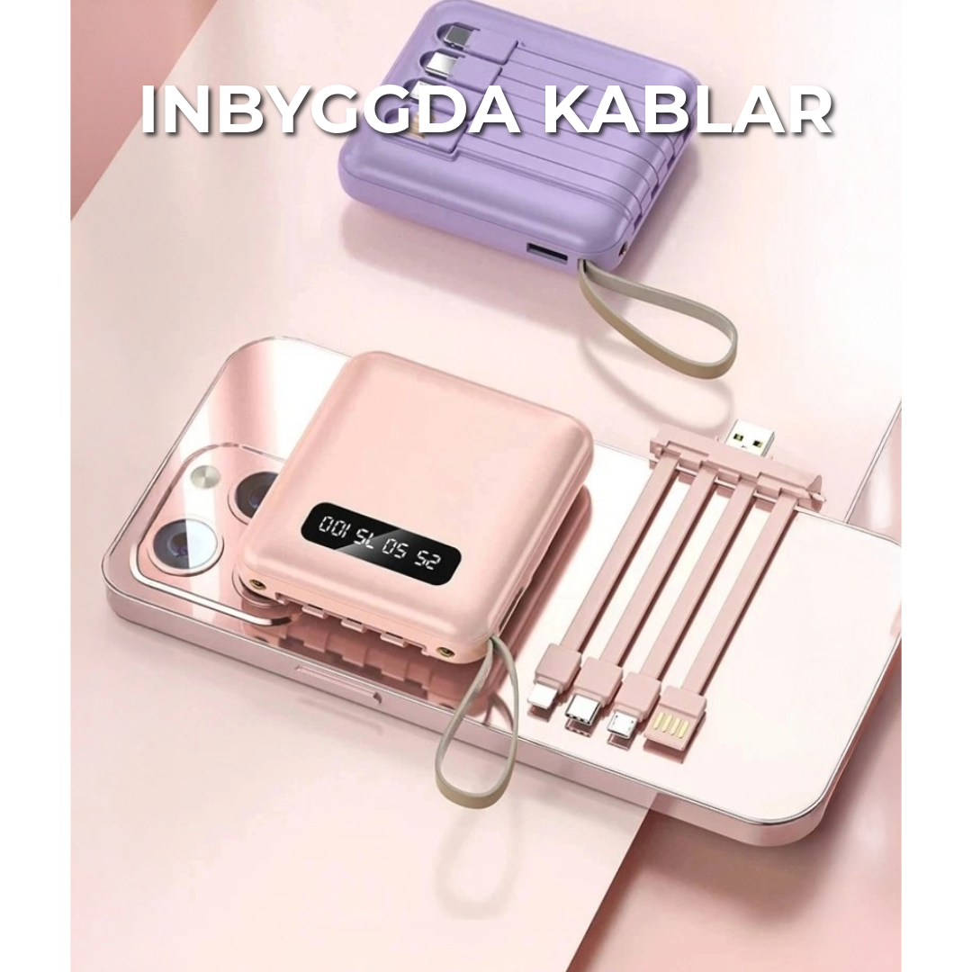 5000mAh Mini Power Bank med Inbyggda Kablar | + Inbyggd Ficklampa