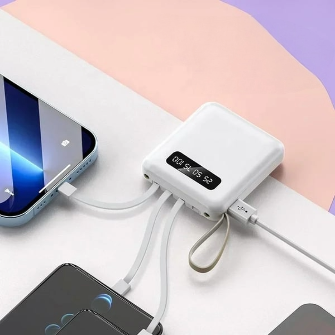 5000mAh Mini Power Bank med Inbyggda Kablar | + Inbyggd Ficklampa