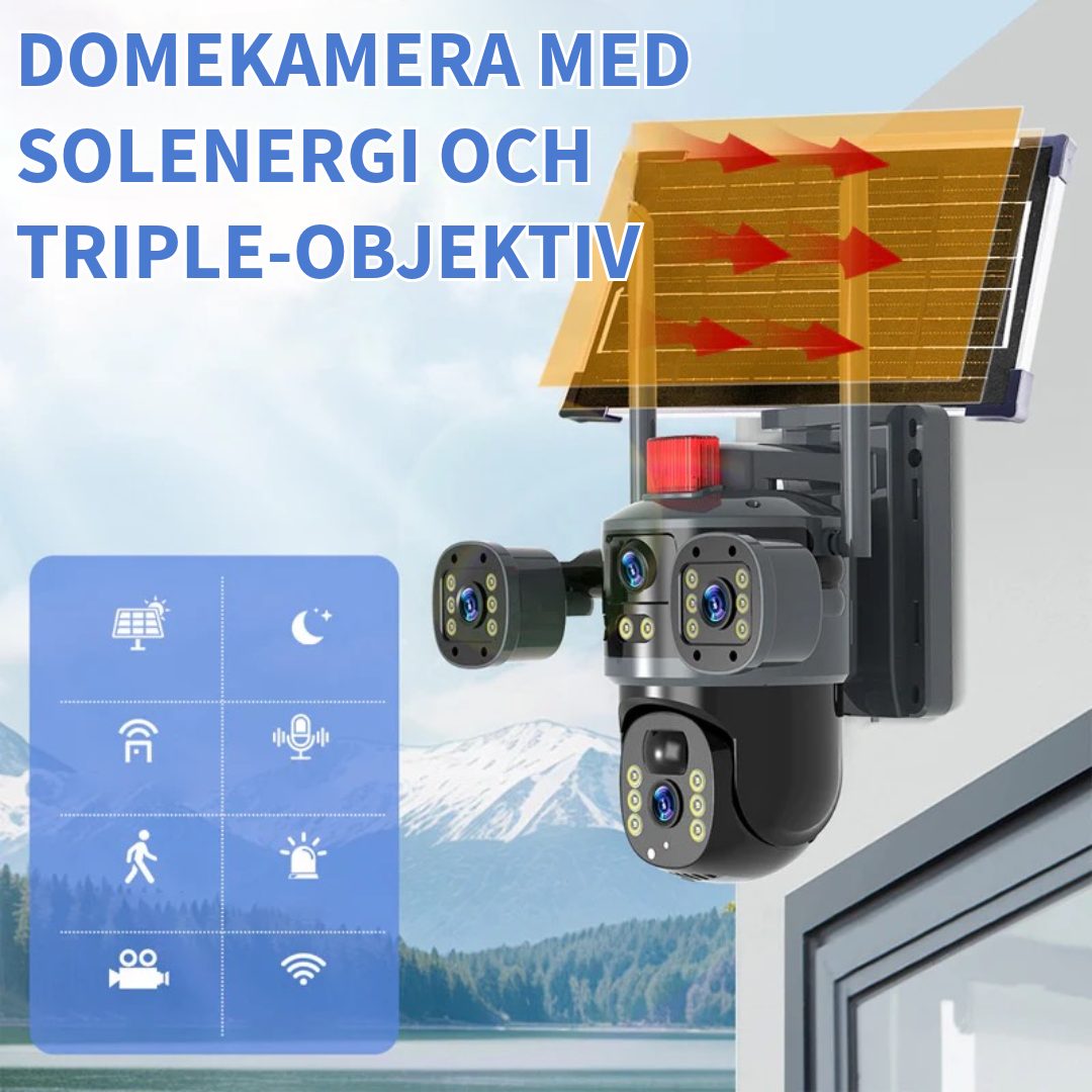 Domekamera med Trippelobjektiv och Solenergi