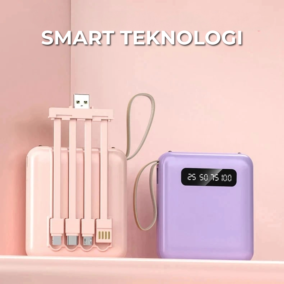 5000mAh Mini Power Bank med Inbyggda Kablar | + Inbyggd Ficklampa